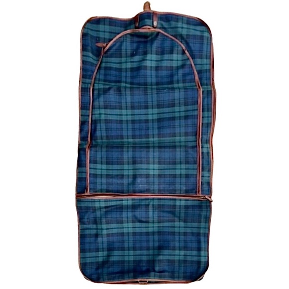 RALPH LAUREN Black Watch Green Navy Tartan Plaid Clothing Valet Travel Bag VTG - Picture 1 of 16